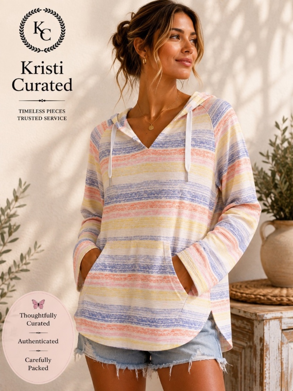 Koolaburra by UGG Light & Airy French Terry Lounge Hoodie XL Surf Stripe NWOT - Picture 1 of 4